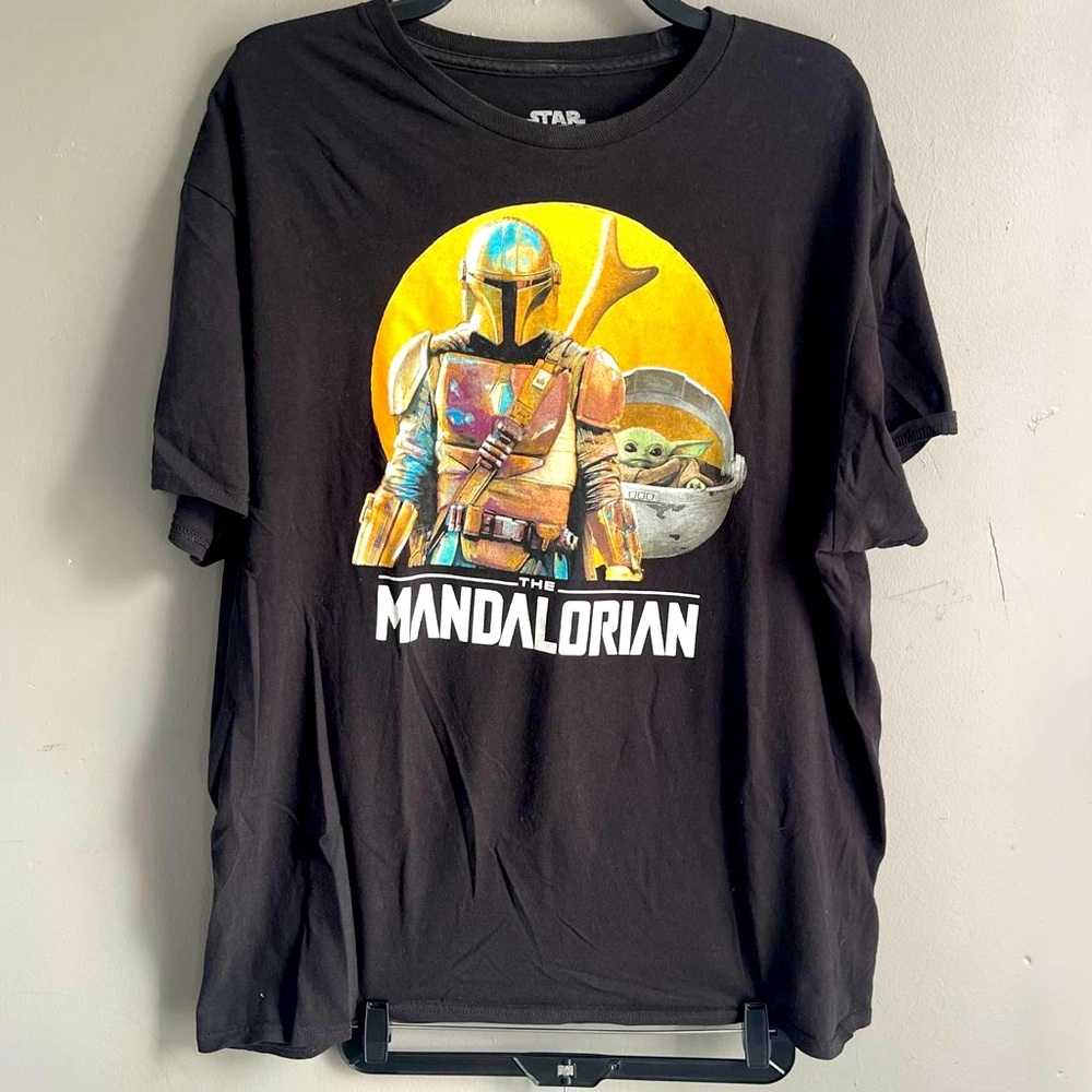 Star Wars Shirt Mens XL Black The Mandalorian Baby Yoda Boba Fett Graphic Print